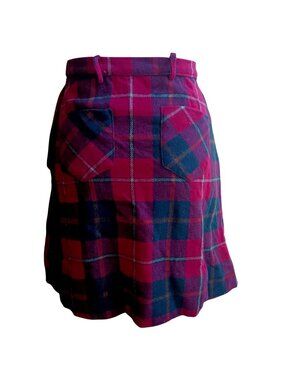 Vintage 23W 1960's Knit Skirt Princess Plaid Wool Blend Pockets Belt Loops Japan